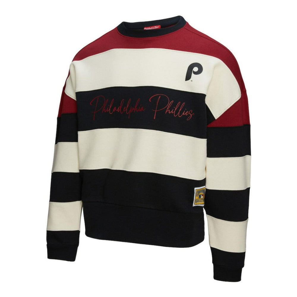 Philadelphia Phillies Mitchell & Ness Women's Cooperstown Collection Blocked Fleece Pullover Sweatshirt- Burgundy/Black for sale
