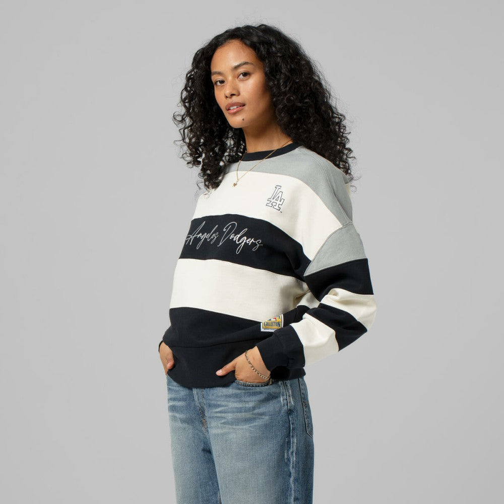 Los Angeles Dodgers Mitchell & Ness Women's Cooperstown Collection Blocked Fleece Pullover Sweatshirt- Gray/Black for sale