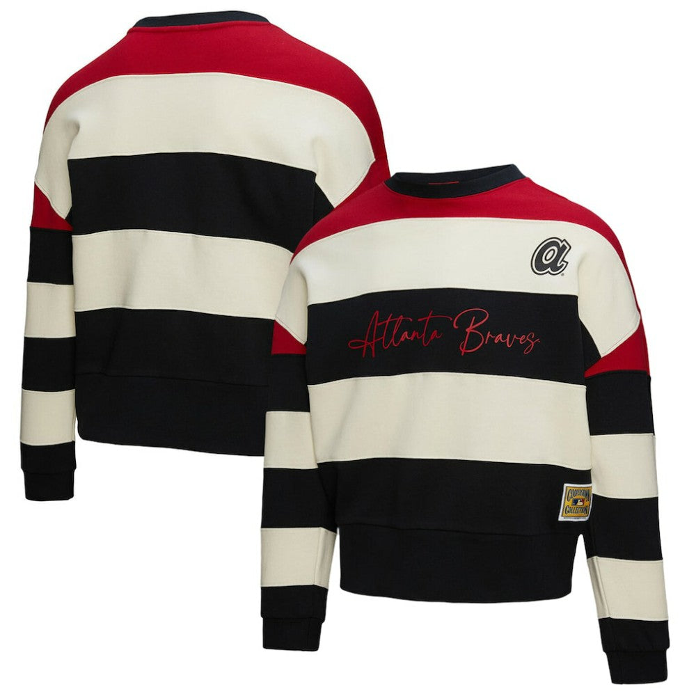 Atlanta Braves Mitchell & Ness Women's Cooperstown Collection Blocked Fleece Pullover Sweatshirt- Red/Black Sale