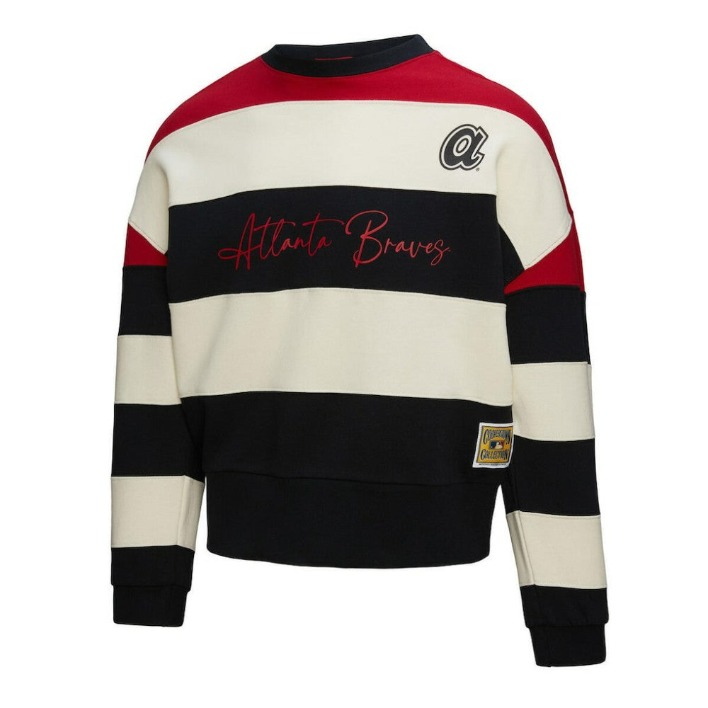 Atlanta Braves Mitchell & Ness Women's Cooperstown Collection Blocked Fleece Pullover Sweatshirt- Red/Black Sale