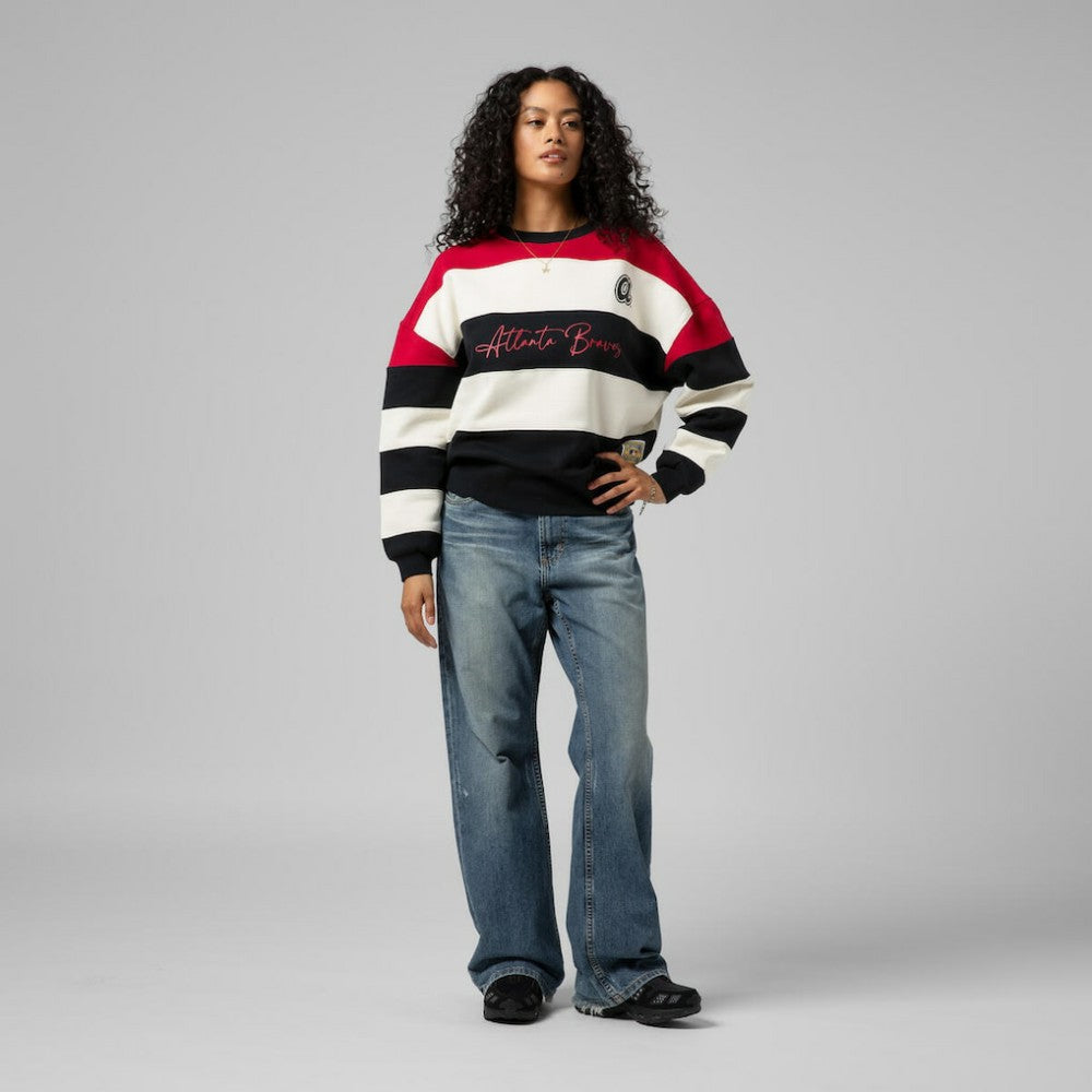 Atlanta Braves Mitchell & Ness Women's Cooperstown Collection Blocked Fleece Pullover Sweatshirt- Red/Black Sale