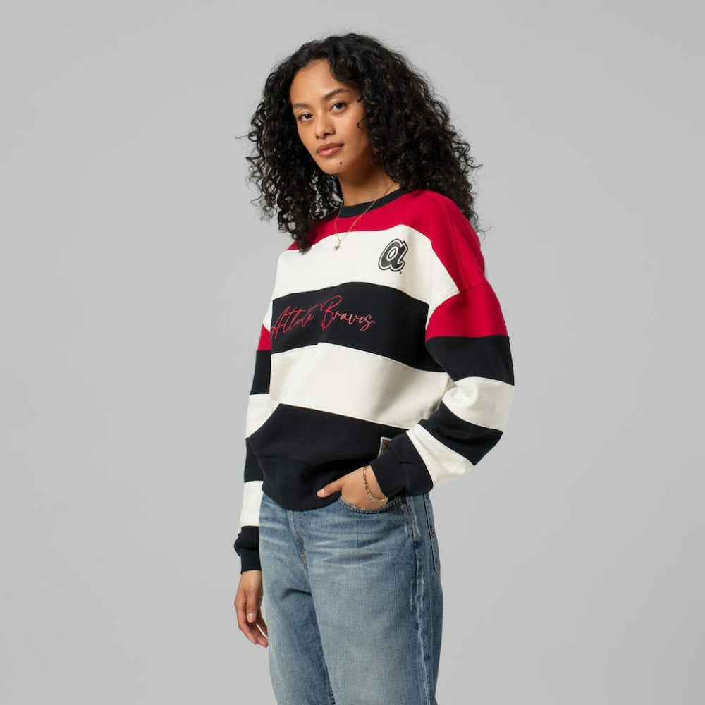 Atlanta Braves Mitchell & Ness Women's Cooperstown Collection Blocked Fleece Pullover Sweatshirt- Red/Black Sale