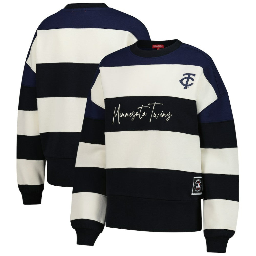 Minnesota Twins Mitchell & Ness Women's Cooperstown Collection Blocked Fleece Pullover Sweatshirt- Navy/Black Near Me