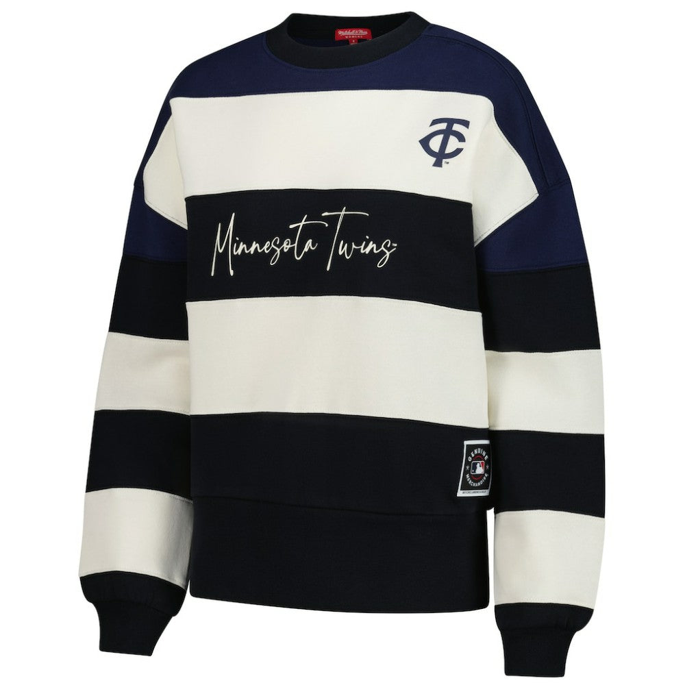 Minnesota Twins Mitchell & Ness Women's Cooperstown Collection Blocked Fleece Pullover Sweatshirt- Navy/Black Near Me