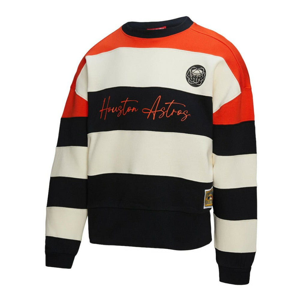 Houston Astros Mitchell & Ness Women's Cooperstown Collection Blocked Fleece Pullover Sweatshirt- Orange/Black Near Me