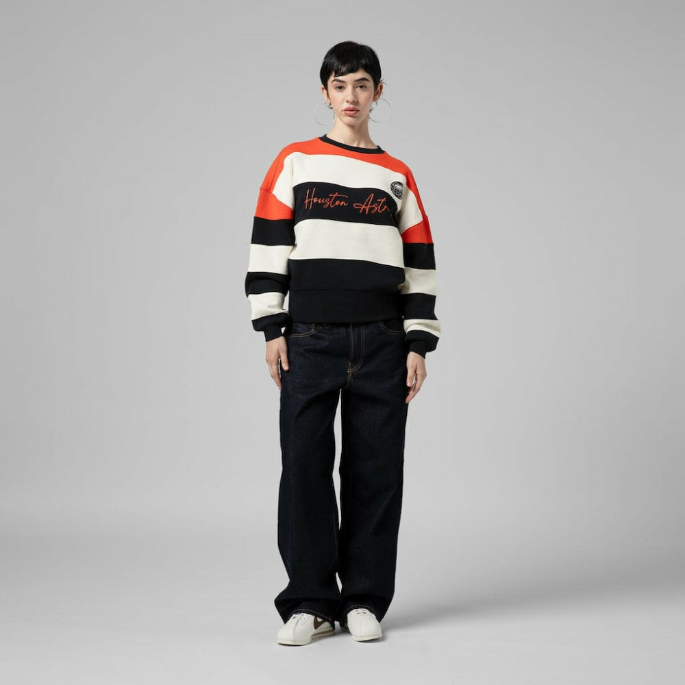 Houston Astros Mitchell & Ness Women's Cooperstown Collection Blocked Fleece Pullover Sweatshirt- Orange/Black Near Me