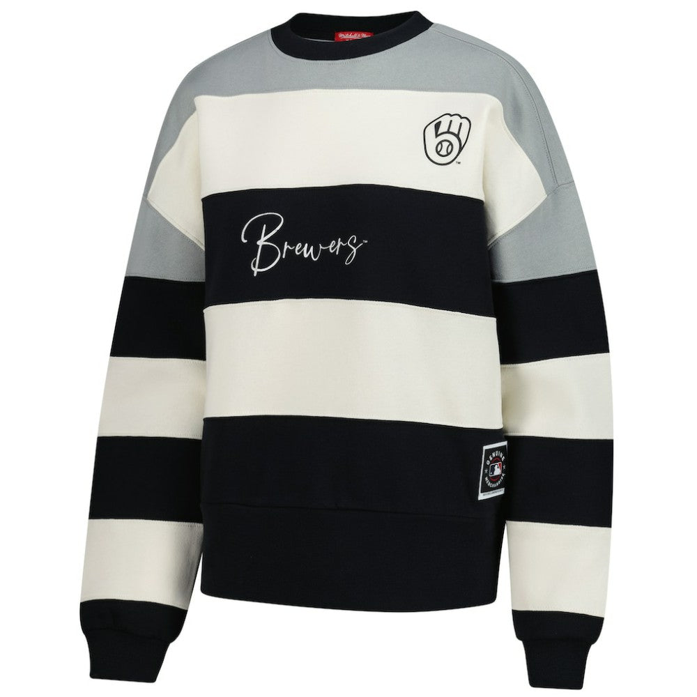 Milwaukee Brewers Mitchell & Ness Women's Cooperstown Collection Blocked Fleece Pullover Sweatshirt- Gray/Black Online