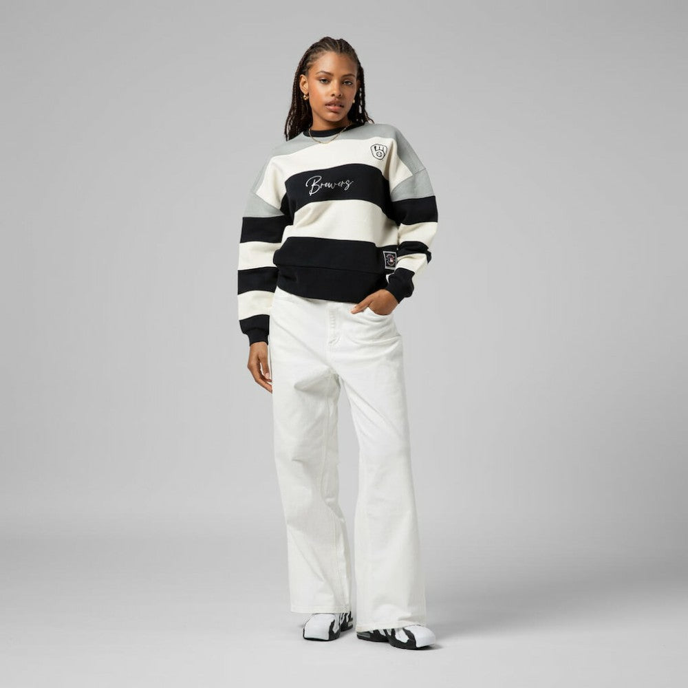 Milwaukee Brewers Mitchell & Ness Women's Cooperstown Collection Blocked Fleece Pullover Sweatshirt- Gray/Black Online