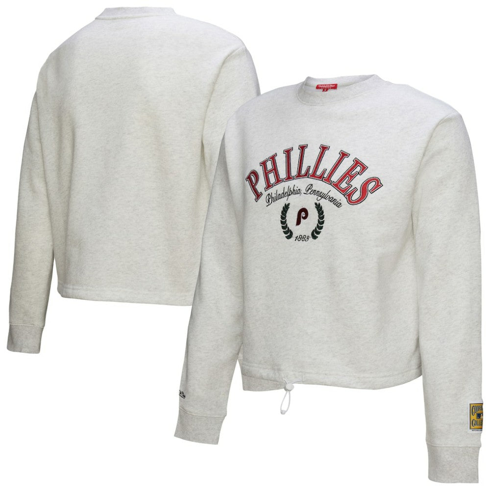 Philadelphia Phillies Mitchell & Ness Women's Cropped Toggle Pullover Sweatshirt for sale