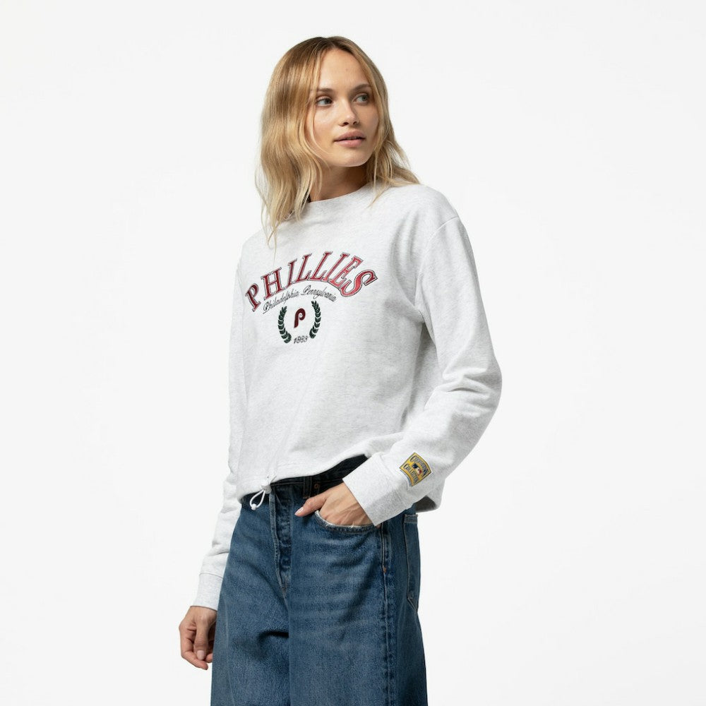 Philadelphia Phillies Mitchell & Ness Women's Cropped Toggle Pullover Sweatshirt for sale
