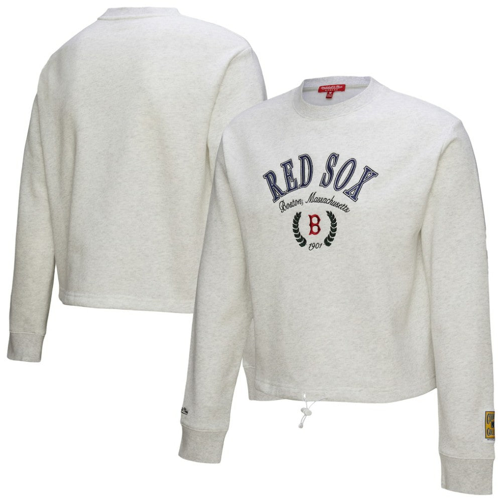 Boston Red Sox Mitchell & Ness Women's Cropped Toggle Pullover Sweatshirt Discount
