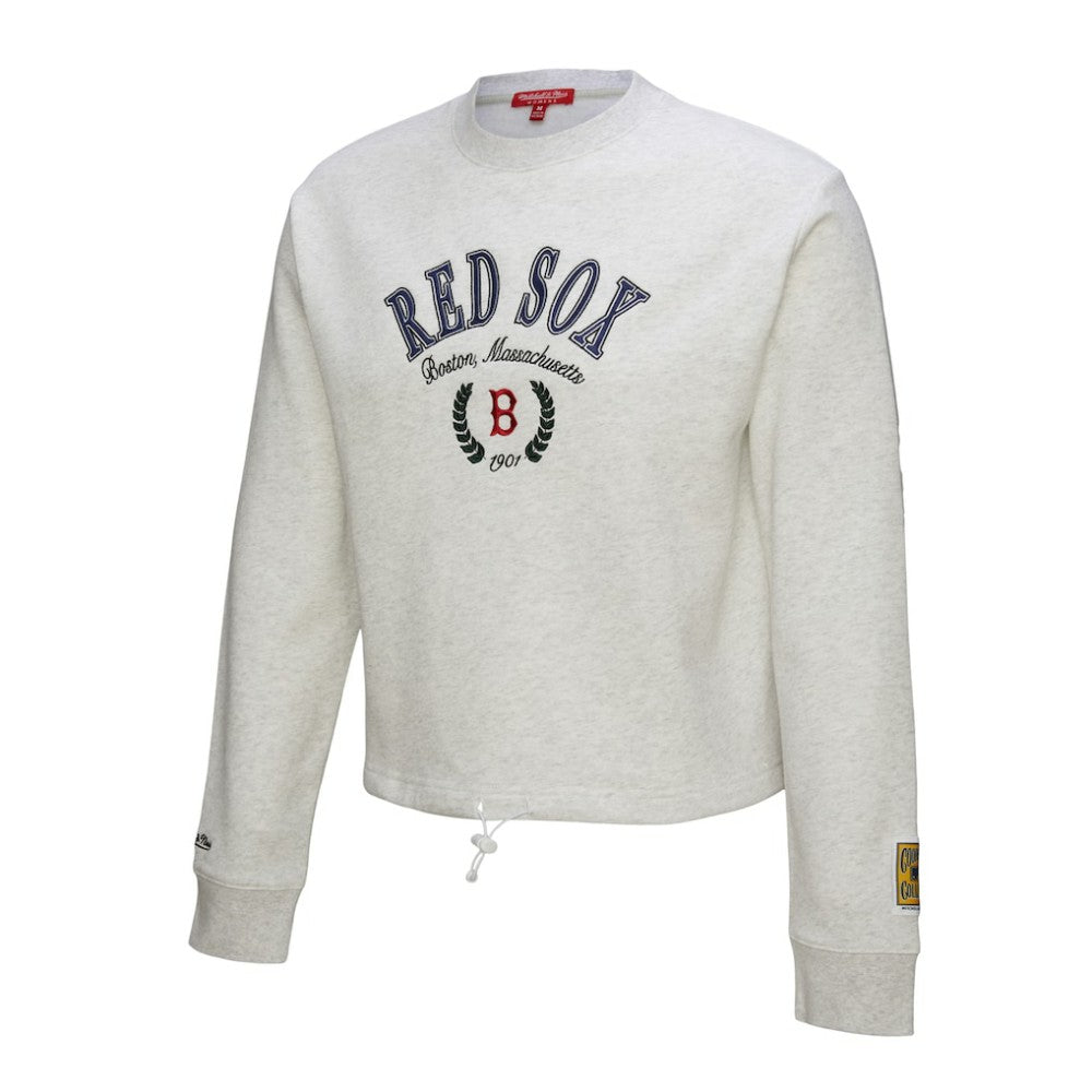 Boston Red Sox Mitchell & Ness Women's Cropped Toggle Pullover Sweatshirt Discount