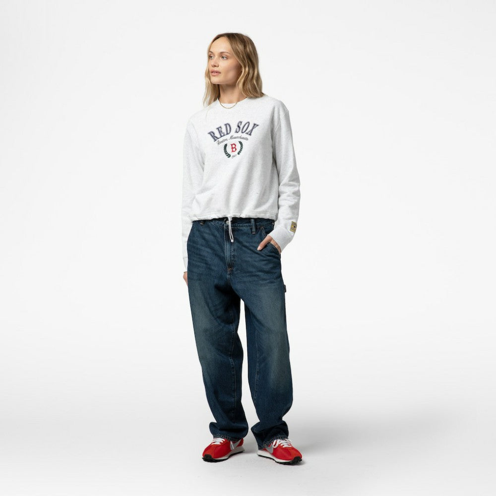 Boston Red Sox Mitchell & Ness Women's Cropped Toggle Pullover Sweatshirt Discount