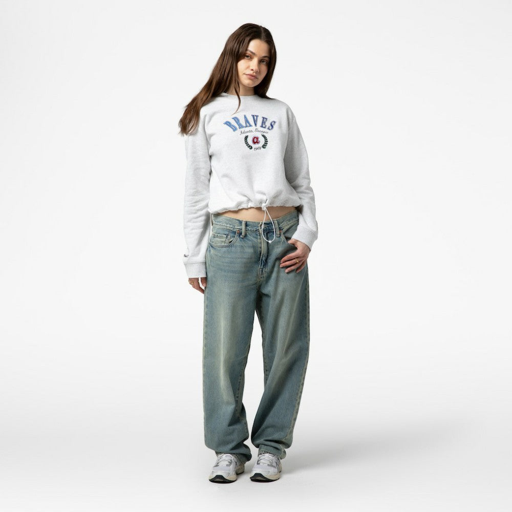 Atlanta Braves Mitchell & Ness Women's Cropped Toggle Pullover Sweatshirt Outlet