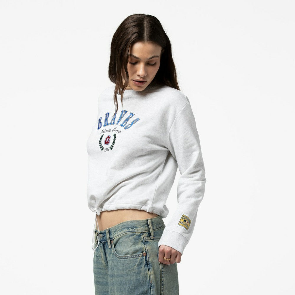 Atlanta Braves Mitchell & Ness Women's Cropped Toggle Pullover Sweatshirt Outlet