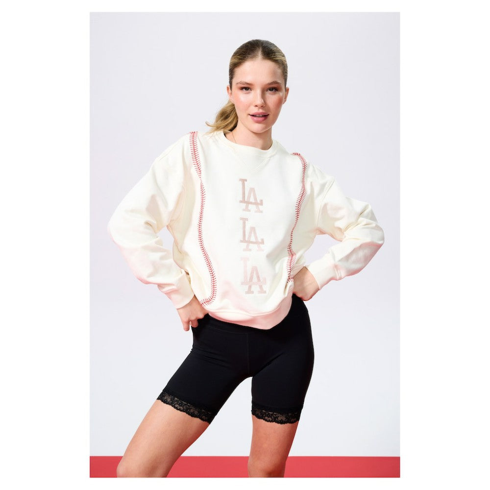 Los Angeles Dodgers Terez Women's Baseball Stitch Pullover Sweatshirt Outlet