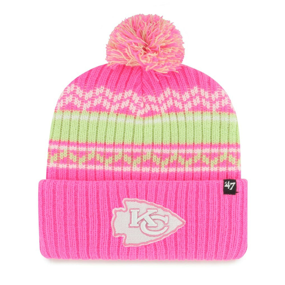 Kansas City Chiefs '47 Girls Youth Polar Vortex Cuffed Knit Hat with Pom - Pink - 47 brand