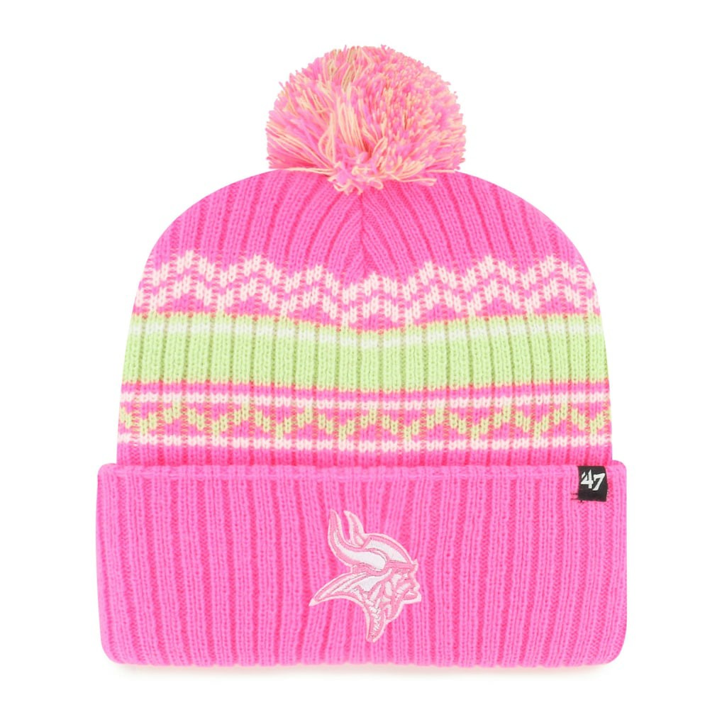 Minnesota Vikings '47 Girls Youth Polar Vortex Cuffed Knit Hat with Pom - Pink - 47 brand