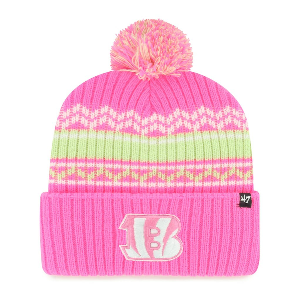 Cincinnati Bengals '47 Girls Youth Polar Vortex Cuffed Knit Hat with Pom - Pink - 47 brand