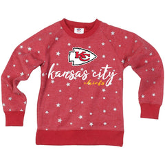 Kansas City Chiefs Wes & Willy Girls Youth Shimmer Star Reverse Fleece Pullover Sweatshirt - Red - NFL