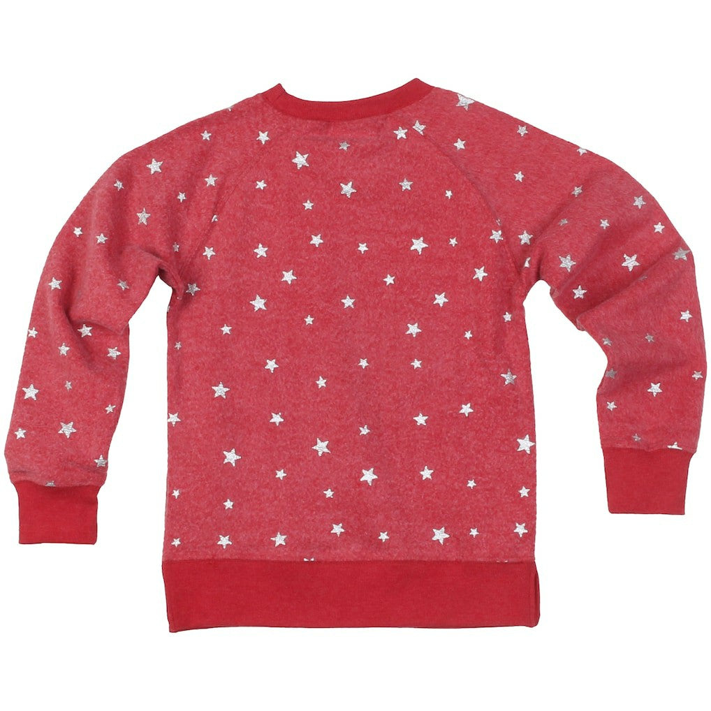 Kansas City Chiefs Wes & Willy Girls Youth Shimmer Star Reverse Fleece Pullover Sweatshirt - Red - NFL