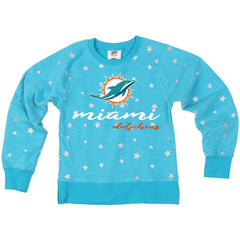 Miami Dolphins Wes & Willy Girls Youth Shimmer Star Reverse Fleece Pullover Sweatshirt - Aqua - NFL