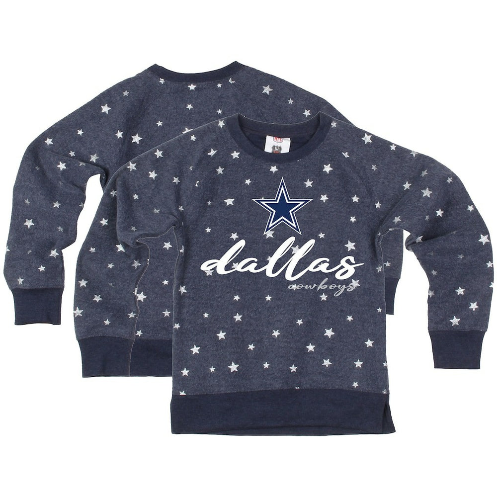 Dallas Cowboys Wes & Willy Girls Youth Shimmer Star Reverse Fleece Pullover Sweatshirt - Navy - NFL