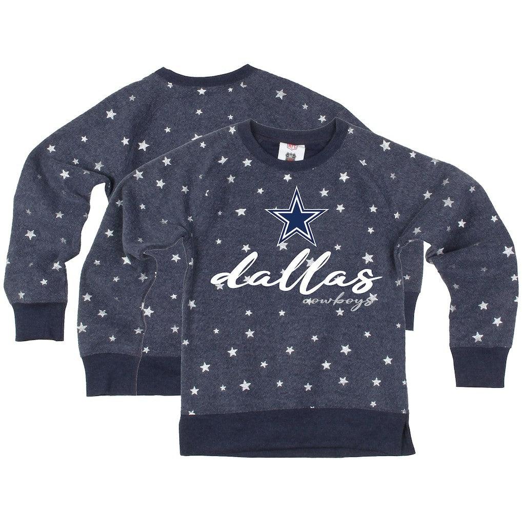 Dallas Cowboys Wes & Willy Girls Youth Shimmer Star Reverse Fleece Pullover Sweatshirt - Navy - NFL