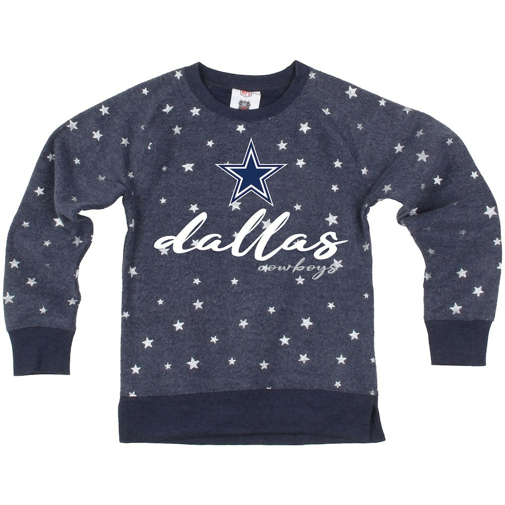 Dallas Cowboys Wes & Willy Girls Youth Shimmer Star Reverse Fleece Pullover Sweatshirt - Navy - NFL