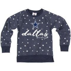 Dallas Cowboys Wes & Willy Girls Youth Shimmer Star Reverse Fleece Pullover Sweatshirt - Navy - NFL