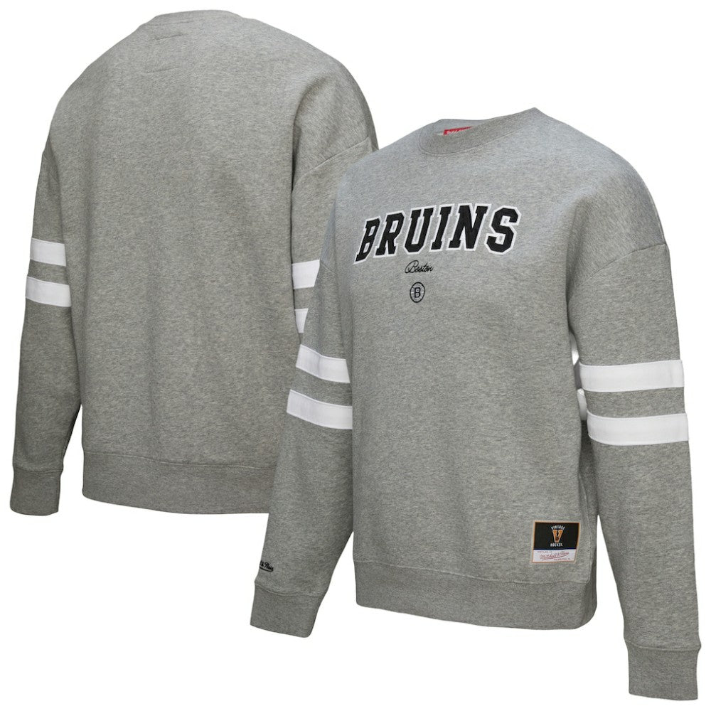 Boston Bruins Mitchell & Ness Women's Logo Lightweight Pullover Sweatshirt - Heather Gray | NHL Lifestyle