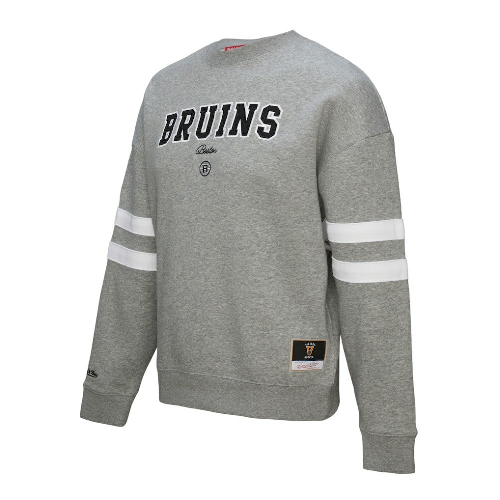 Boston Bruins Mitchell & Ness Women's Logo Lightweight Pullover Sweatshirt - Heather Gray | NHL Lifestyle