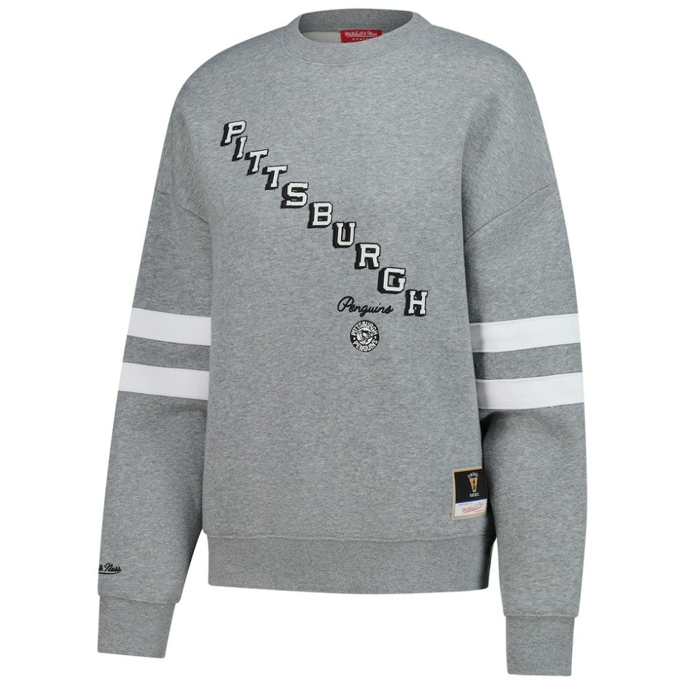 Pittsburgh Penguins Mitchell & Ness Women's Logo Lightweight Pullover Sweatshirt - Heather Gray | NHL on sale