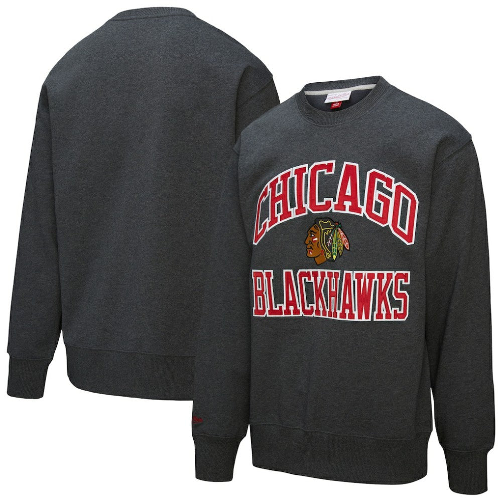 Chicago Blackhawks Mitchell & Ness Playoff Win Fleece Pullover Sweatshirt - Heather Charcoal | NHL on sale