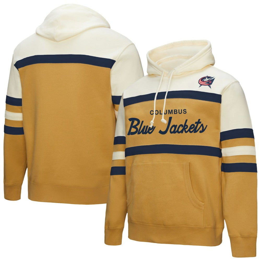 Columbus Blue Jackets Mitchell & Ness Head Coach Pullover Hoodie - Gold/Cream | NHL Lifestyle