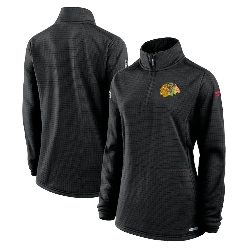 Chicago Blackhawks Fanatics Women's Authentic Pro Rink Quarter-Zip Pullover  - Black | Fanatics Lifestyle