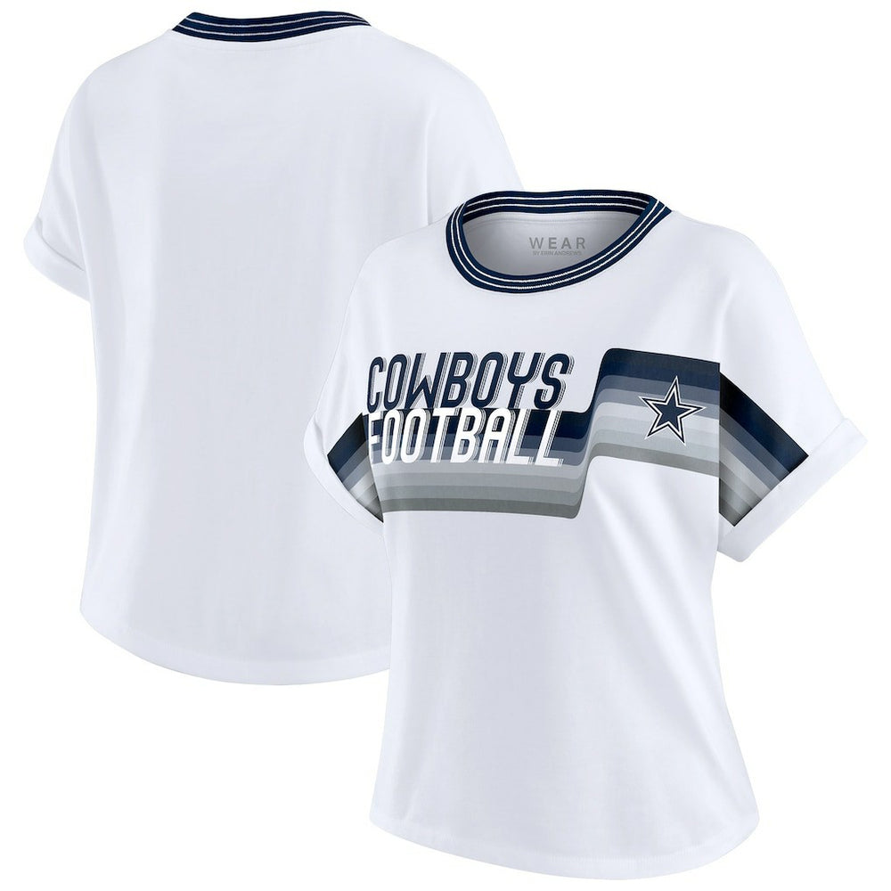 Dallas Cowboys WEAR by Erin Andrews Women's Cropped Center Stripe Dolman T-Shirt - White - NFL