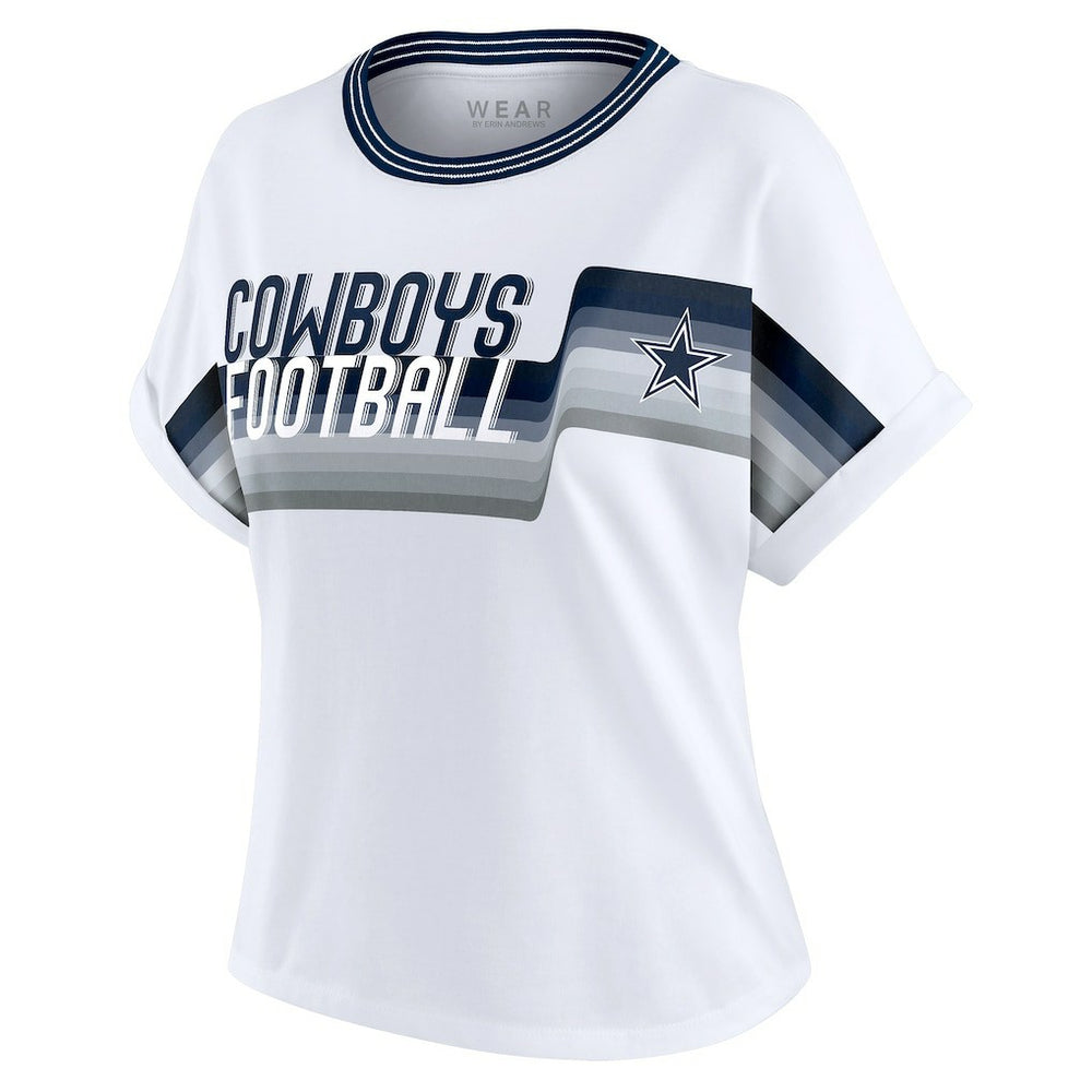 Dallas Cowboys WEAR by Erin Andrews Women's Cropped Center Stripe Dolman T-Shirt - White - NFL