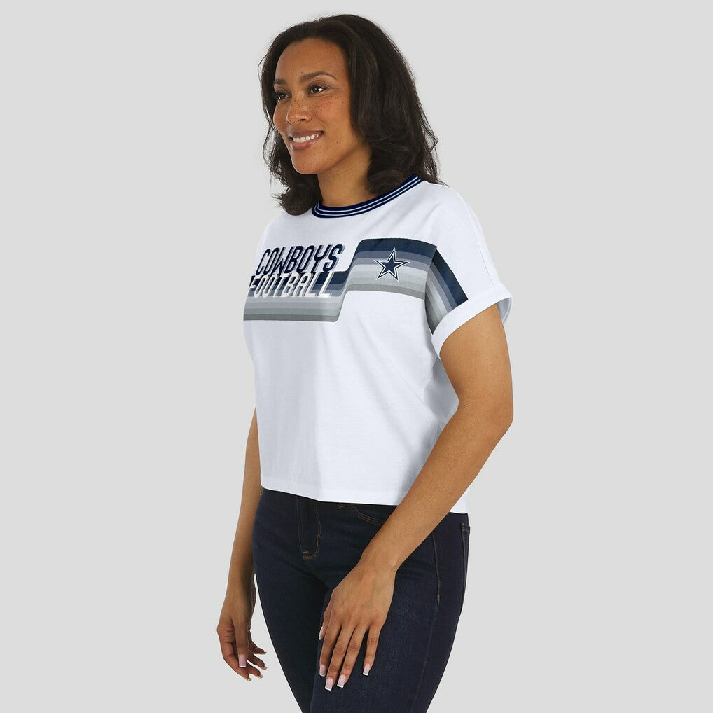 Dallas Cowboys WEAR by Erin Andrews Women's Cropped Center Stripe Dolman T-Shirt - White - NFL