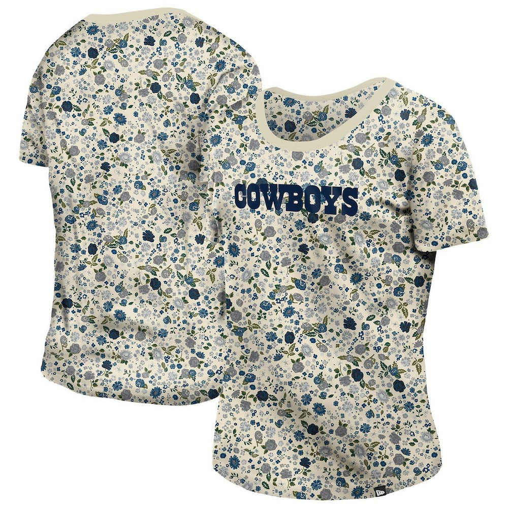 Dallas Cowboys New Era Women's Glam Game Floral Scoop Neck T-Shirt - Cream - NFL