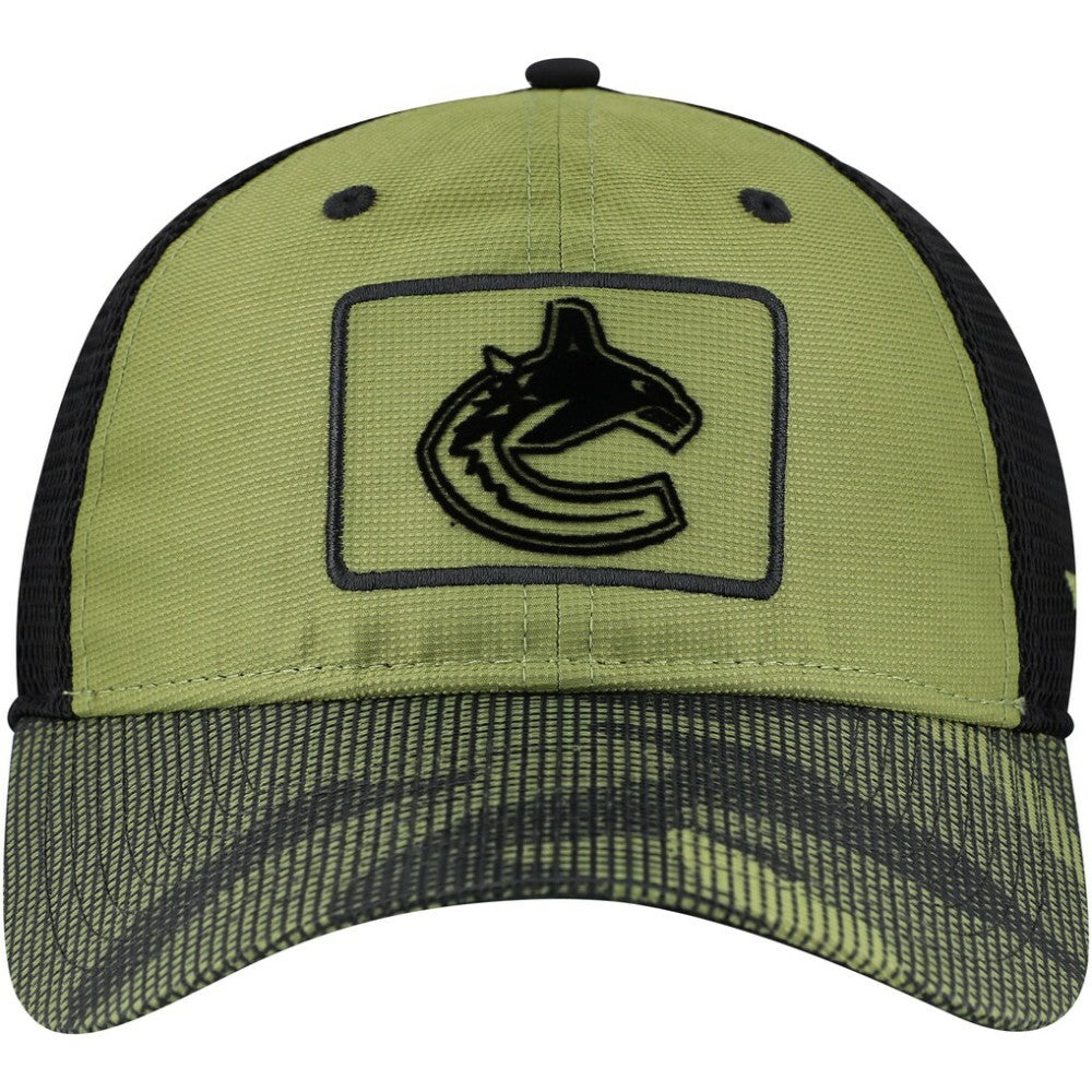 Vancouver Canucks Fanatics Military Appreciation Trucker Adjustable Hat - Olive | Fanatics Clearance