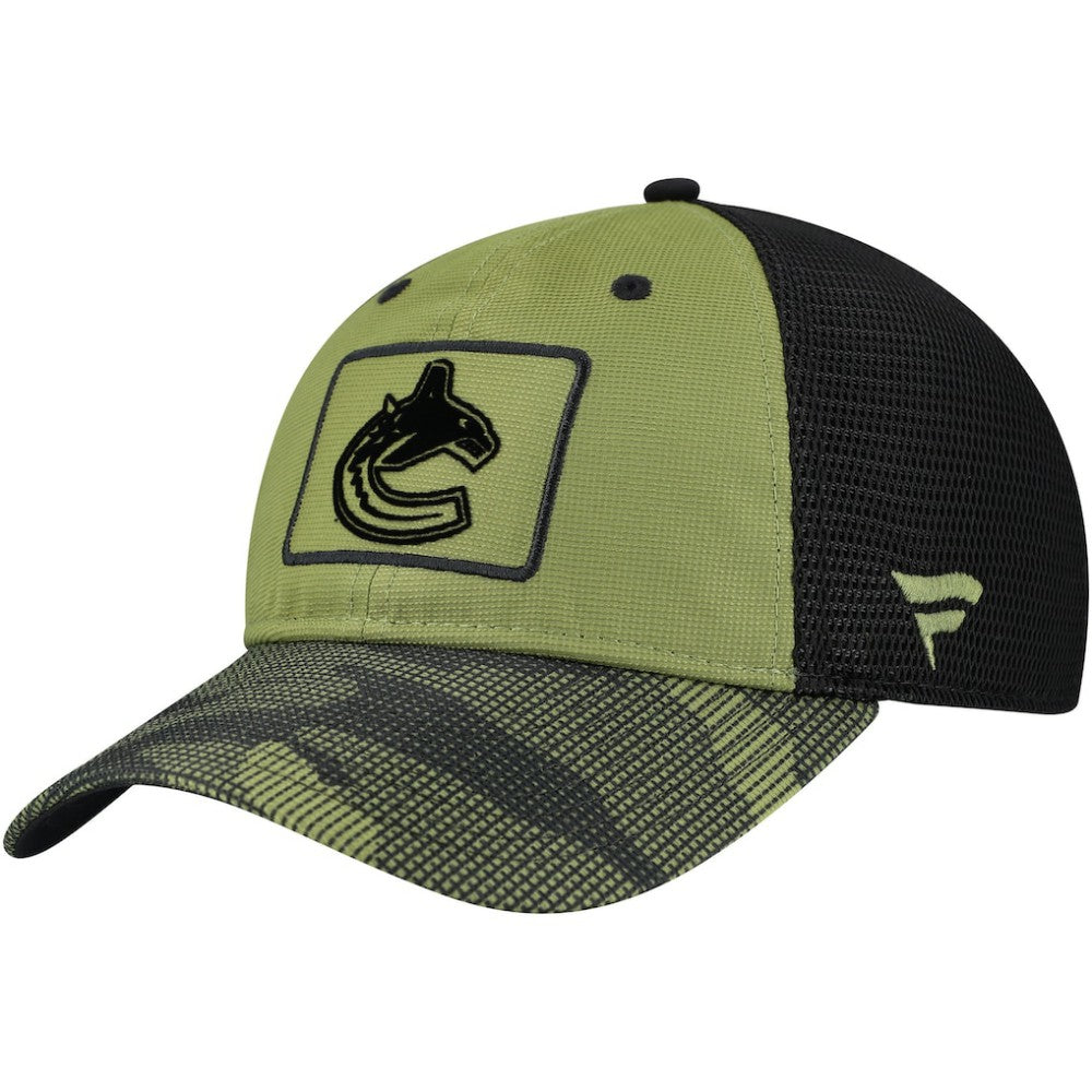 Vancouver Canucks Fanatics Military Appreciation Trucker Adjustable Hat - Olive | Fanatics Clearance