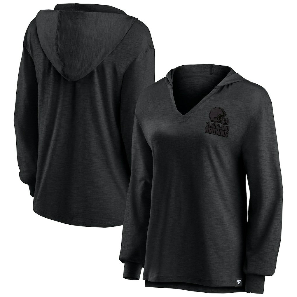 Cleveland Browns Women's Blackout Slub Hoodie V-Neck Long Sleeve T-Shirt - Fanatics