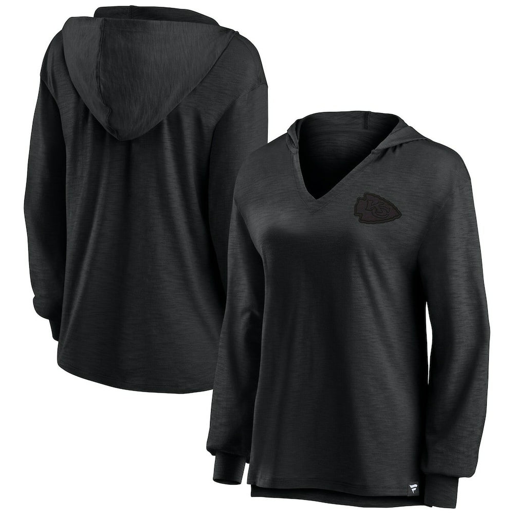 Kansas City Chiefs Women's Blackout Slub Hoodie V-Neck Long Sleeve T-Shirt - Fanatics