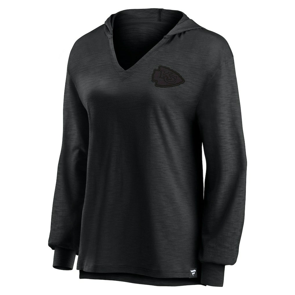 Kansas City Chiefs Women's Blackout Slub Hoodie V-Neck Long Sleeve T-Shirt - Fanatics