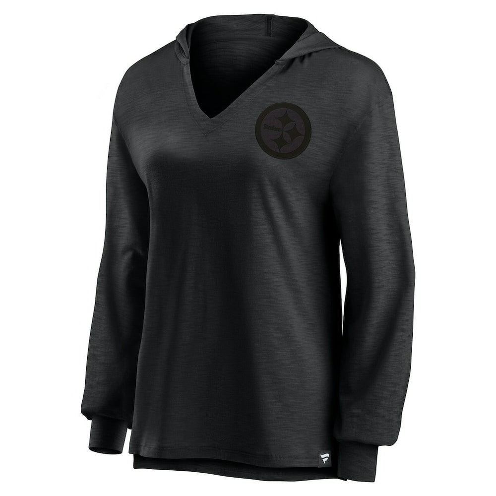 Pittsburgh Steelers Women's Blackout Slub Hoodie V-Neck Long Sleeve T-Shirt - Fanatics