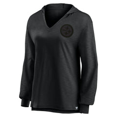 Pittsburgh Steelers Women's Blackout Slub Hoodie V-Neck Long Sleeve T-Shirt - Fanatics