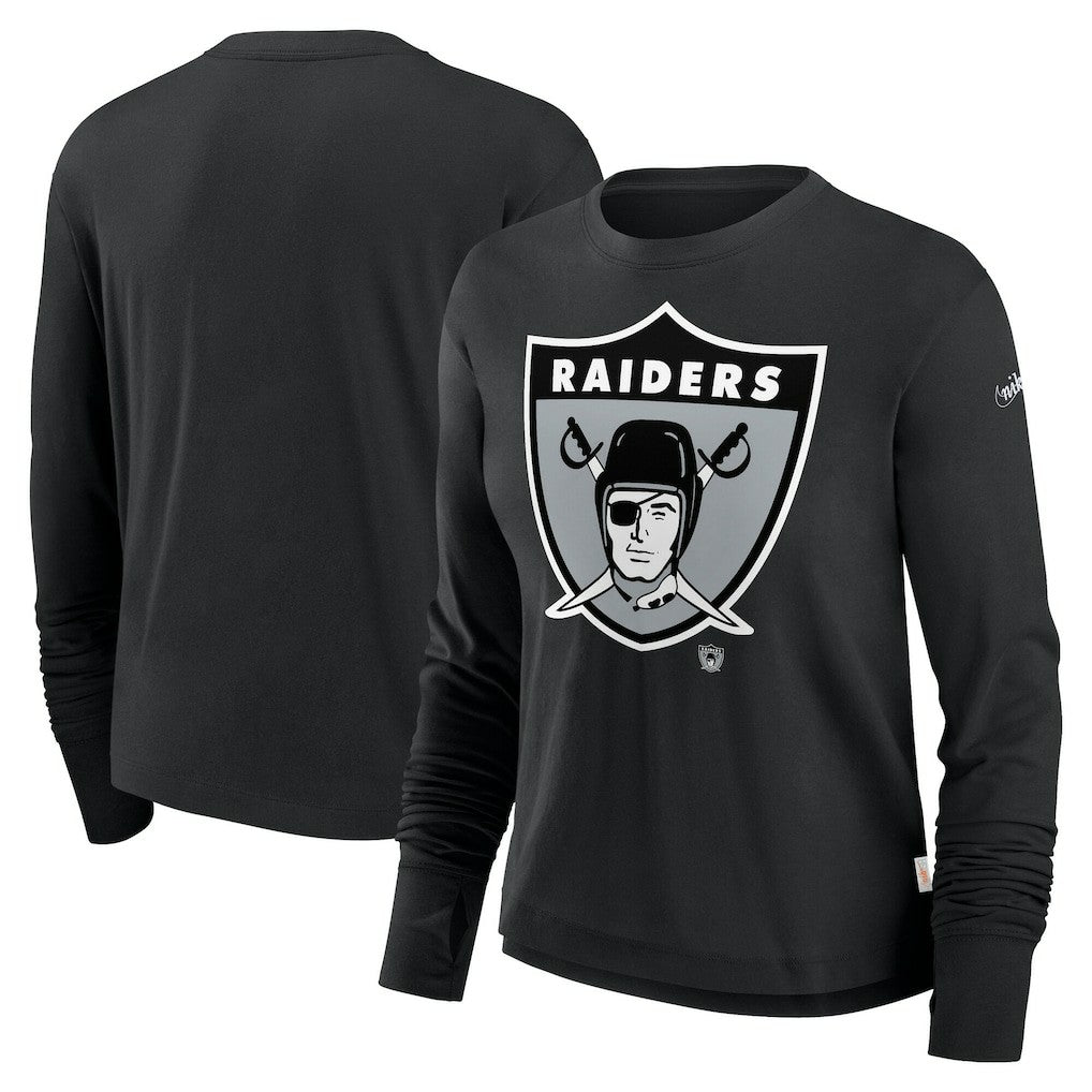 Las Vegas Raiders Women's Large Logo Cropped Long Sleeve Fashion T-Shirt - Black - Nike