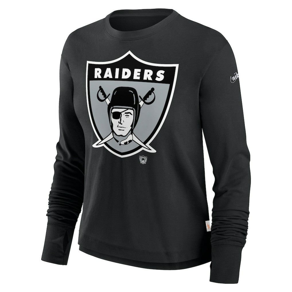 Las Vegas Raiders Women's Large Logo Cropped Long Sleeve Fashion T-Shirt - Black - Nike