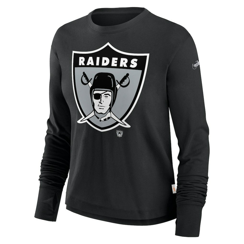Las Vegas Raiders Women's Large Logo Cropped Long Sleeve Fashion T-Shirt - Black - Nike